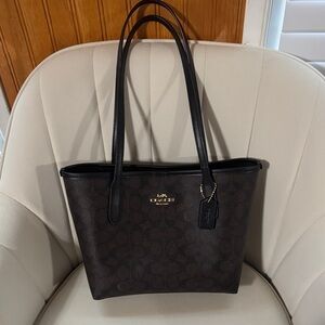 Coach Dark Brown Signature Tote with Gold Logo